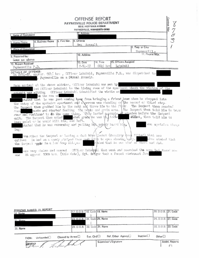 Page 1 of Paynesville-Police-Reports-1980s-Redacted