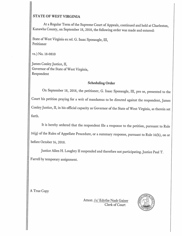 Page 1 of Scan of Supreme Court Scheduling Order