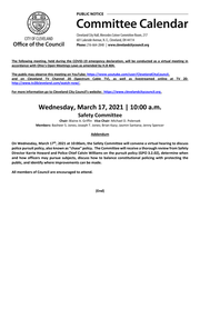 Safety Committee Meeting Notice for 3-17-2021