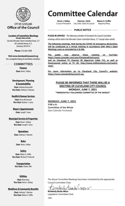 Committee of the Whole Meeting Notice for 6-7-2021
