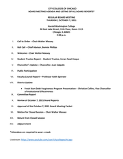 October 7, 2021 Regular Board Meeting Agenda