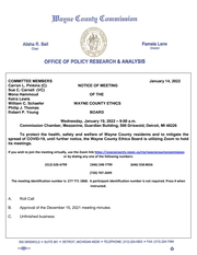 Wayne County Board of Ethics meeting agenda on 1/19/2022