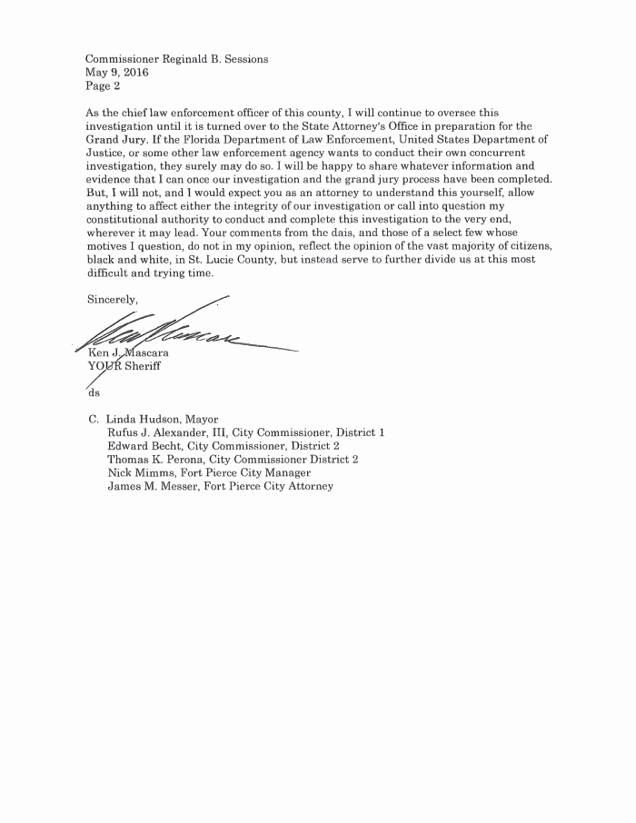 Page 2 of Letter from Sheriff Ken Mascara