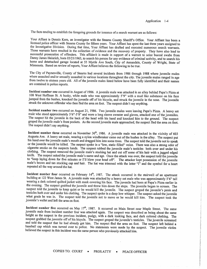 Page 4 of Danny Heinrich Application and Affidavit for Search Warrant 2015