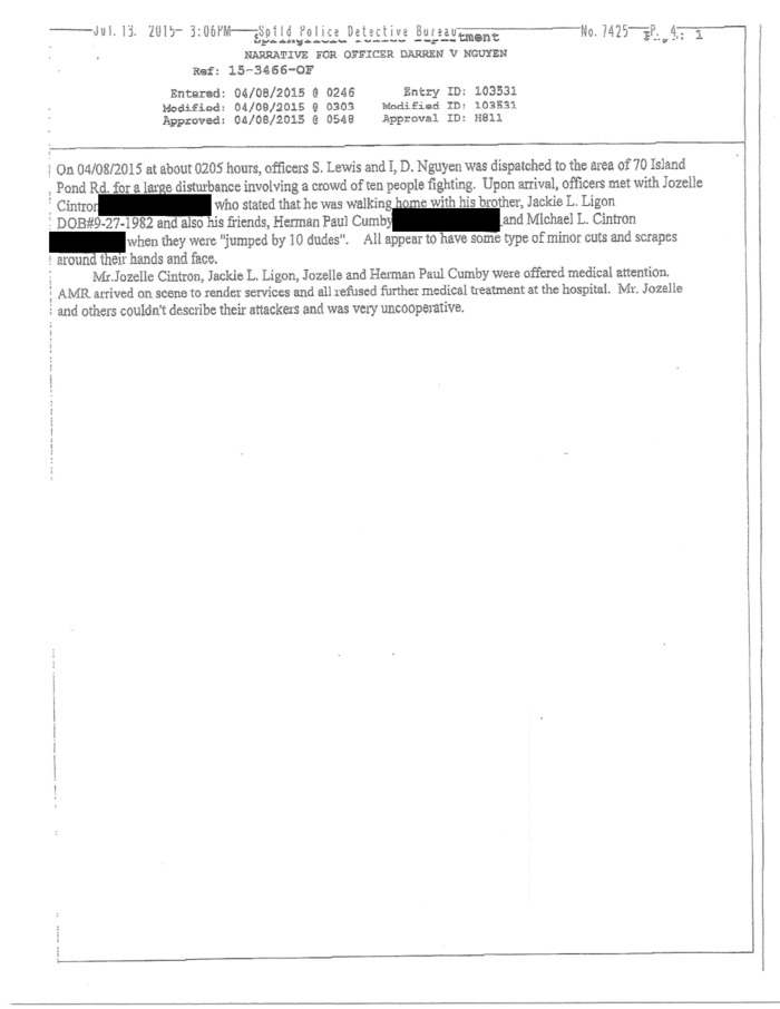 Page 1 of Documents on alleged police beating in Springfield