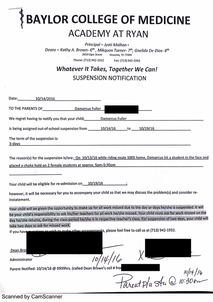 Page 1 of Demarcus Suspension Oct 14, 2016