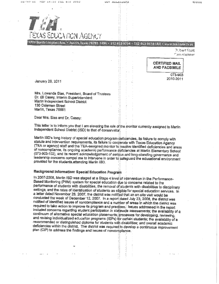 Page 1 of Marlin TEA Letter