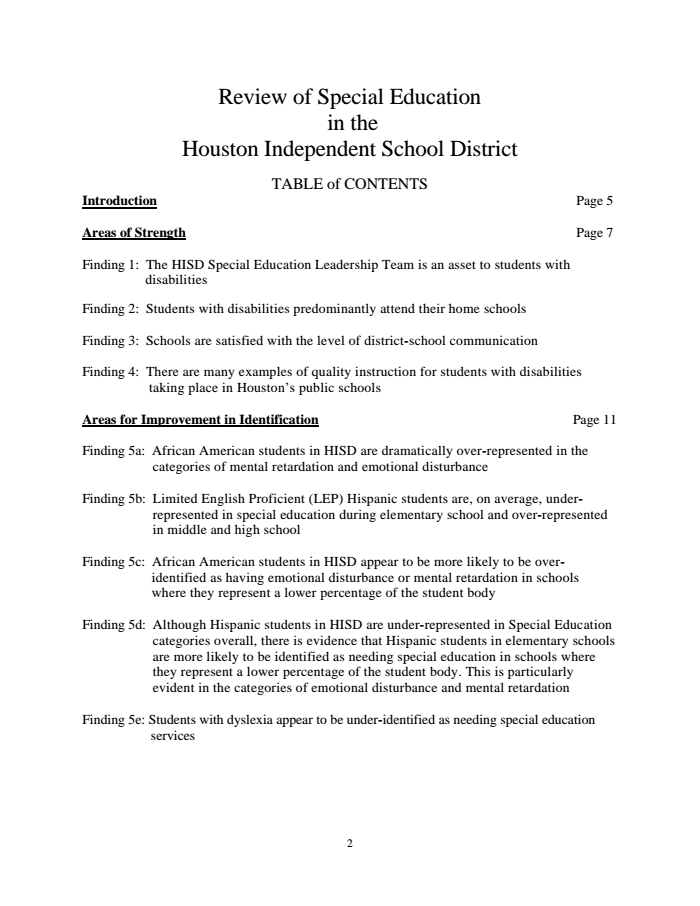 Page 2 of Thomas Hehir Audit of HISD Sped