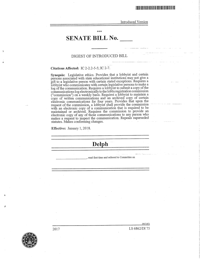 Page 1 of Proposed Changes to IN Ethics Law
