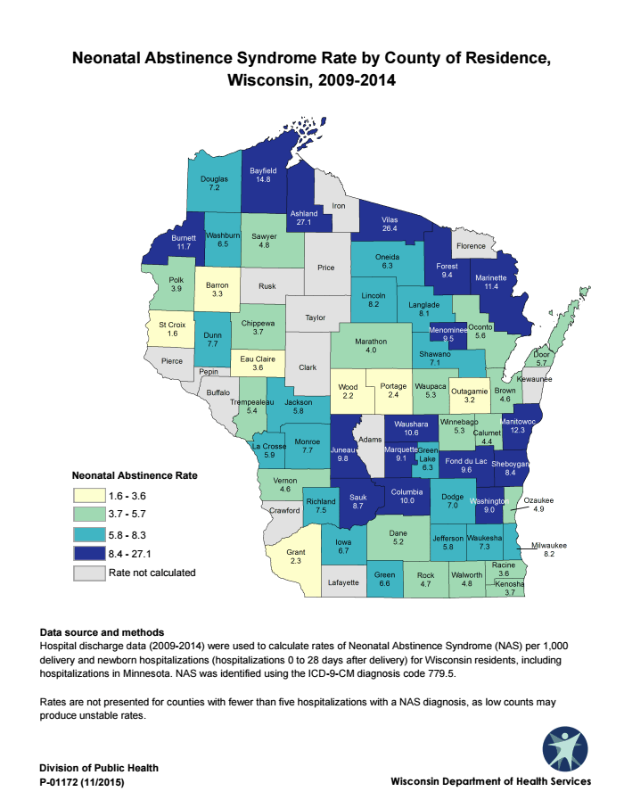 Page 1 of Neonatal Abstinence Syndrome Rate by Wisconsin County of Residence 2009 14 DHS November 2015