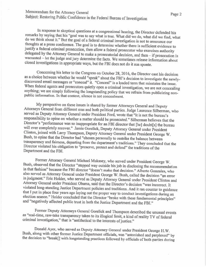 Page 2 of A closer look at Deputy Atty. Gen. Rod Rosenstein's letter on Comey's firing