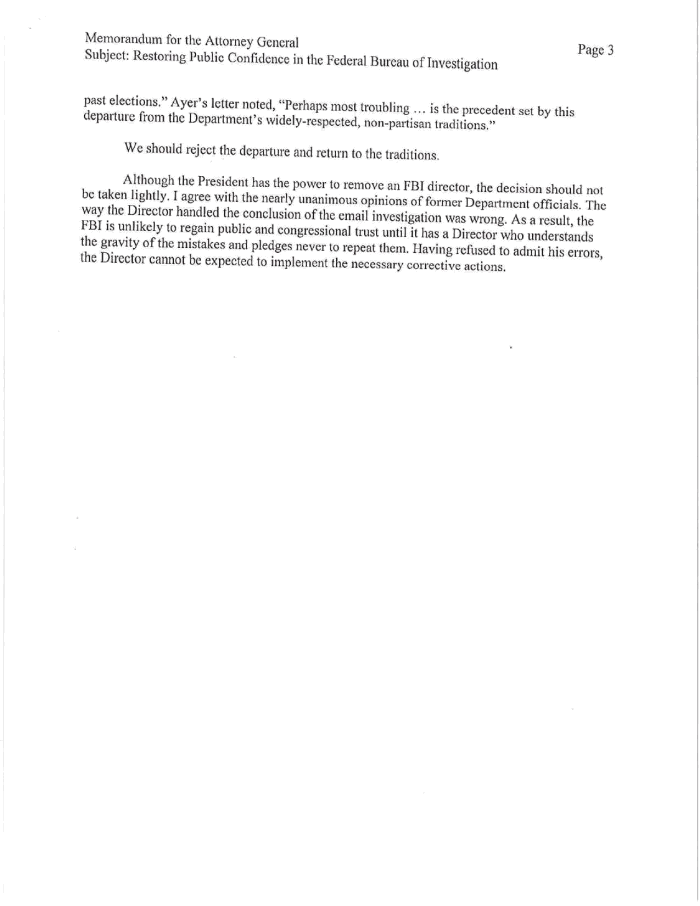 Page 3 of A closer look at Deputy Atty. Gen. Rod Rosenstein's letter on Comey's firing