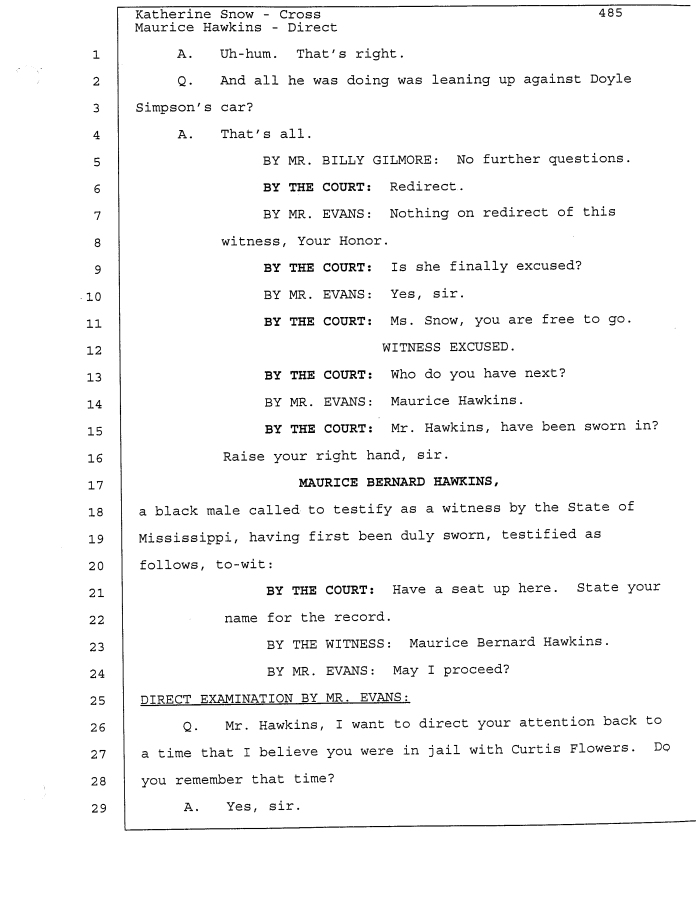Page 1 of Maurice Hawkins testimony from Curtis Flowers Trial 1