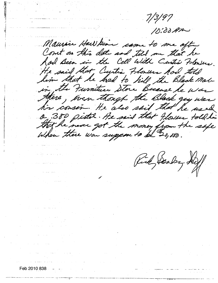 Page 1 of Ricky Banks note on Hawkins
