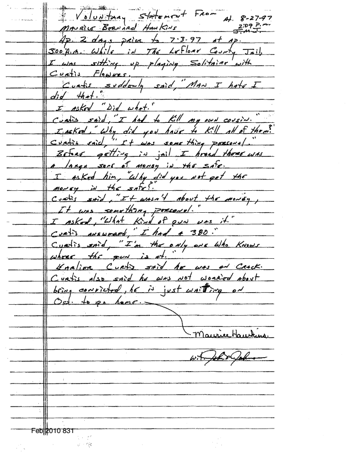 Page 1 of Maurice Hawkins statement