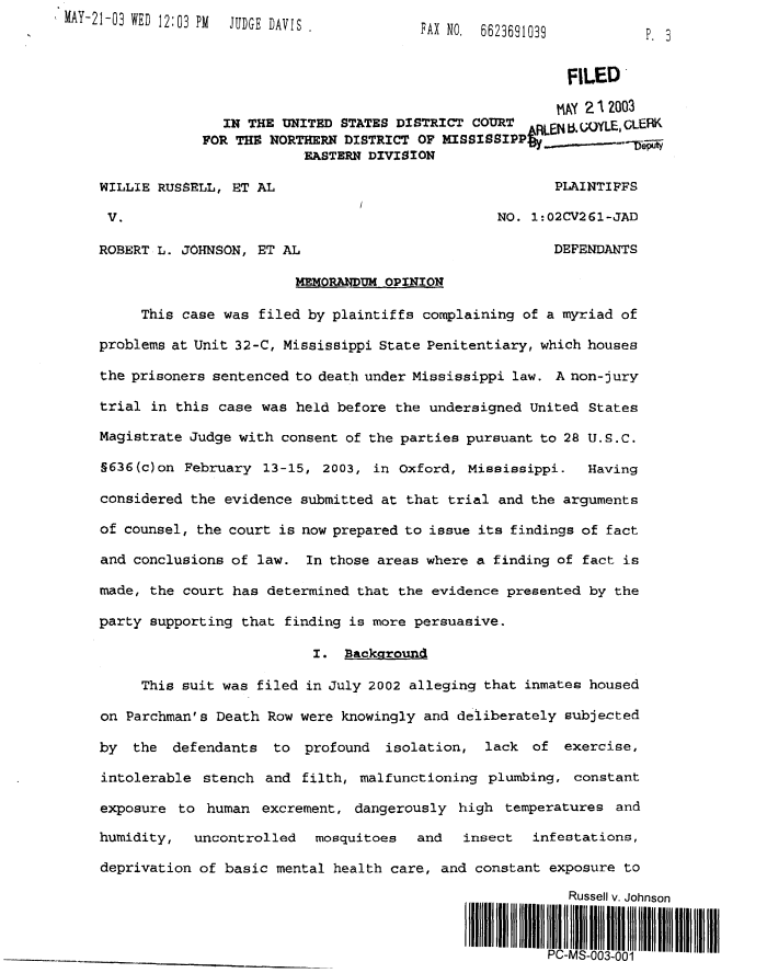Page 1 of 2003 Russell v Johnson Memorandum Opinion