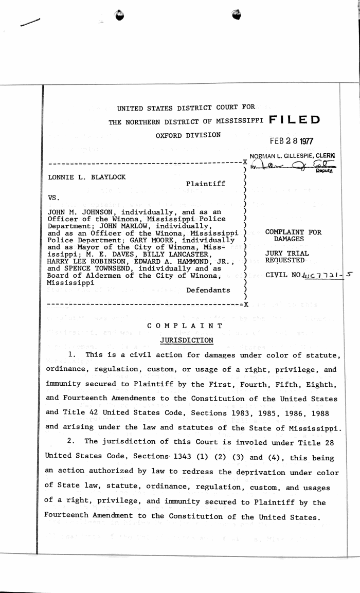 Page 1 of Blaylock v Johnson Complaint