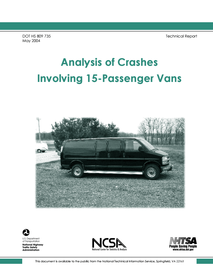 Page 1 of Analysis of Crashes Involving 15 Passenger Vans