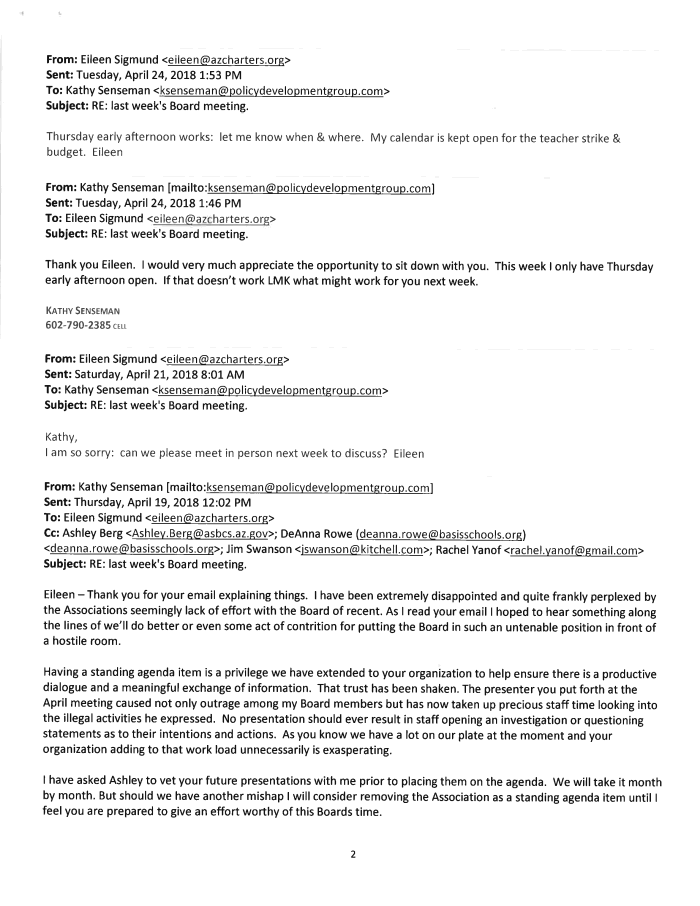 Page 2 of State Charter Board Email Exchange Between Kathy Senseman and Eileen Sigmund