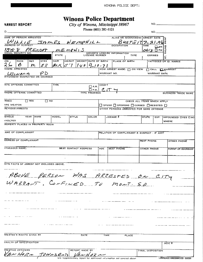Page 1 of 1996 07 21 Arrest Report