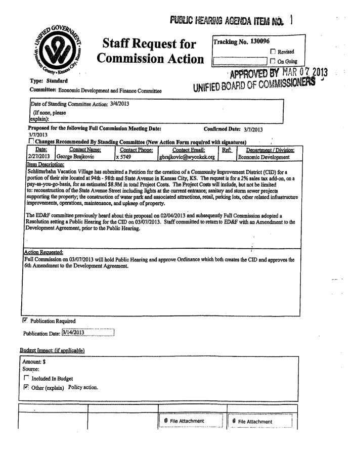 Page 1 of Schlitterbahn Staff Request for Commission Action