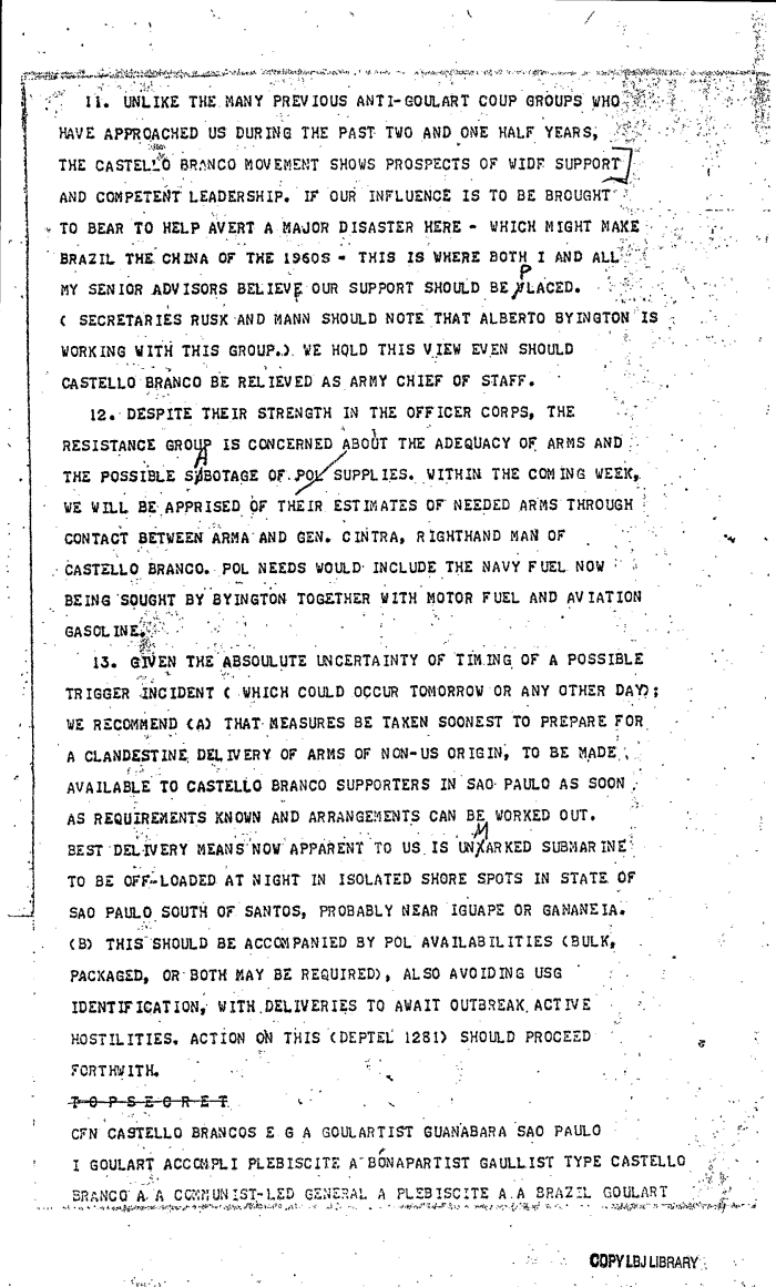 Page 8 of US Ambassador to Brazil Lincoln Gordon Memo On