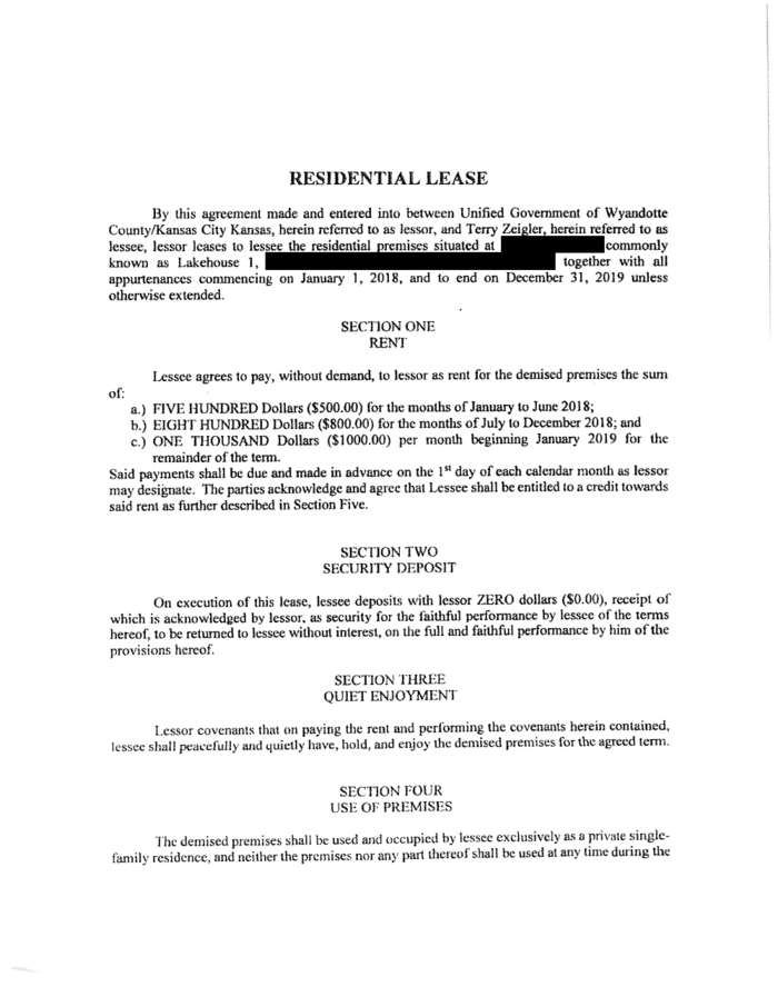 Page 1 of Zeigler:UG Lease Agreement