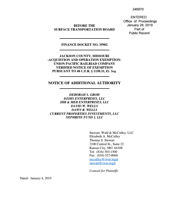 Page 1 of 1 4 2019 Groh Nx of Additional Authority Filed