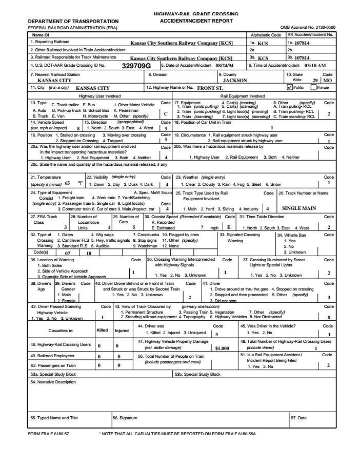 Page 1 of FRA accident/incident report