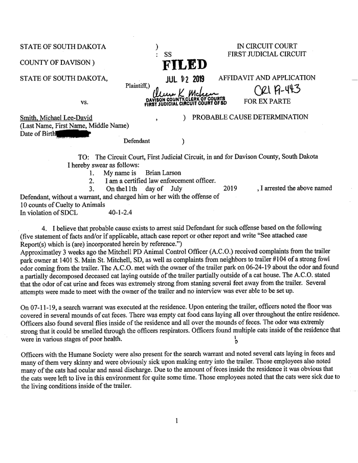 Page 1 of Smith Mitchell Cat Court Papers