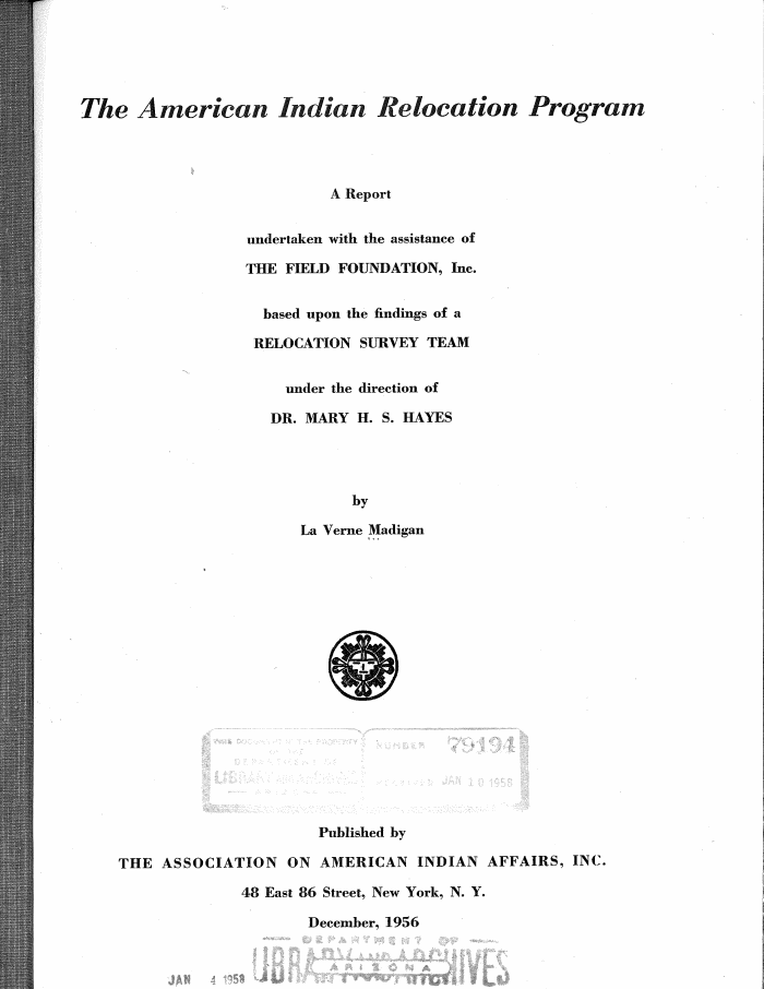 Page 1 of American Indian Relocation Program