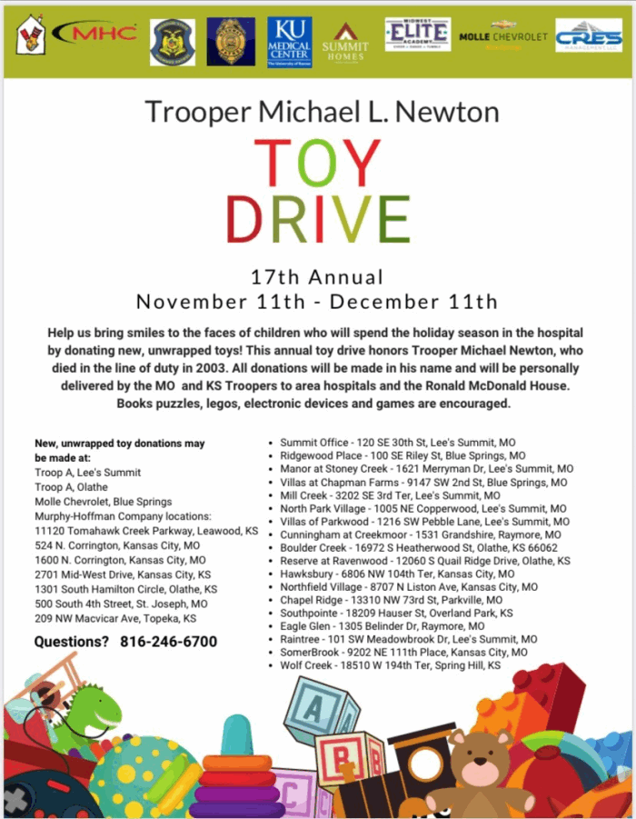 Page 1 of MSHP Toy Drive Flyer