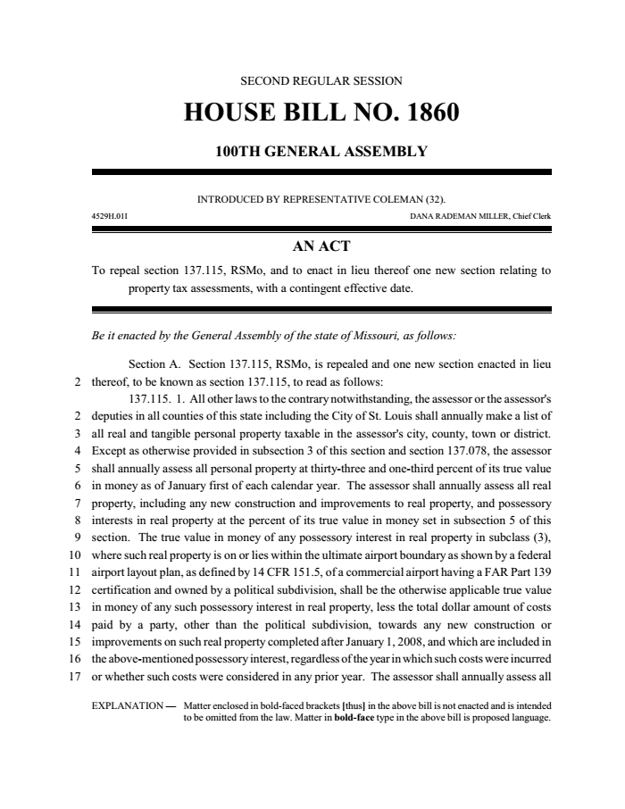 Page 1 of MO House Bill 1860