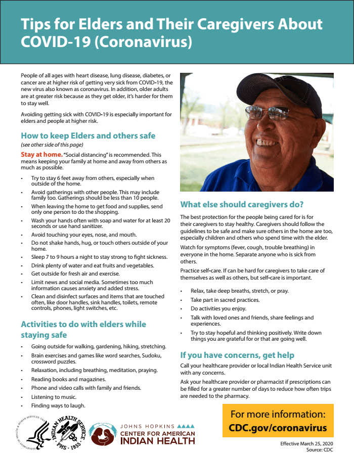Page 1 of COVID 19 Tips for Elders Caregiver