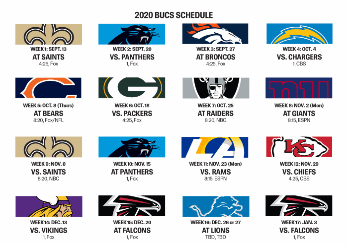 Page 1 of Printable Bucs 2020 schedule