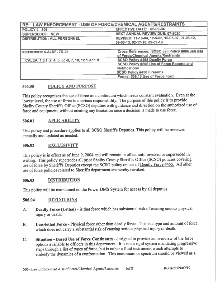 Page 1 of SCSO Use of Force Policy