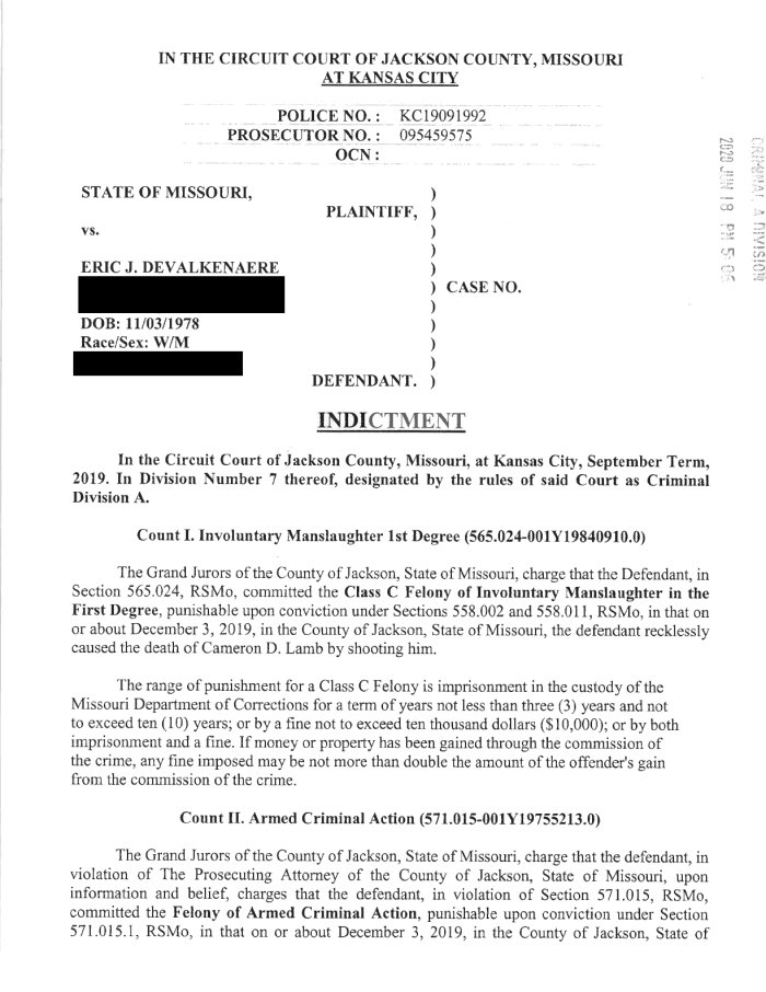Page 1 of DEVALKENAERE INDICTMENT