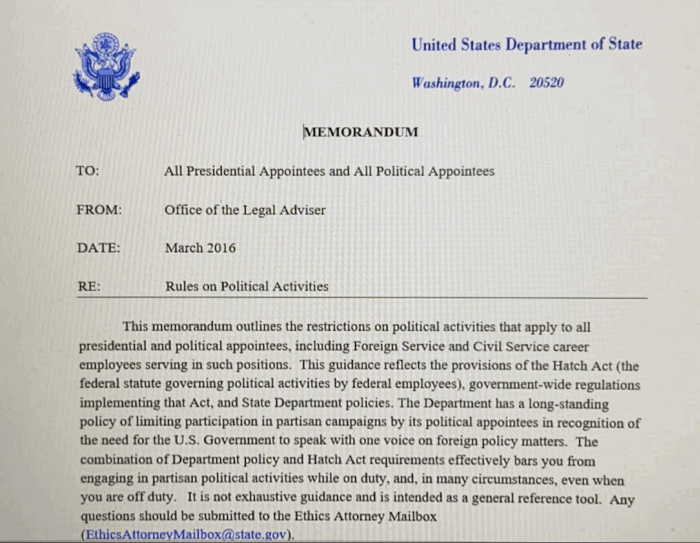 Page 1 of March 2016 State Department Legal Memo